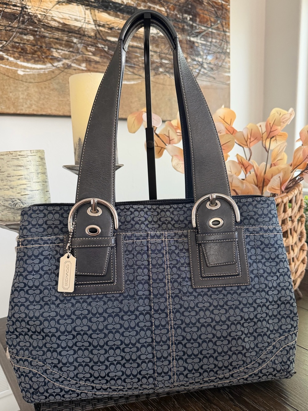 Coach Navy Blue SoHo Signature Jacquard Tote F12310